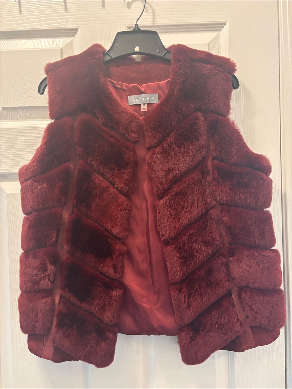 bagatelle Burgundy natural rabbit Fur Chevron Vest